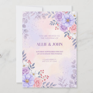 Lavender Rose Periwinkle Watercolor Invitation