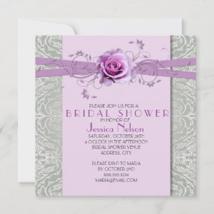 Lavender Rose Silver Damask Bridal Shower Invitation
