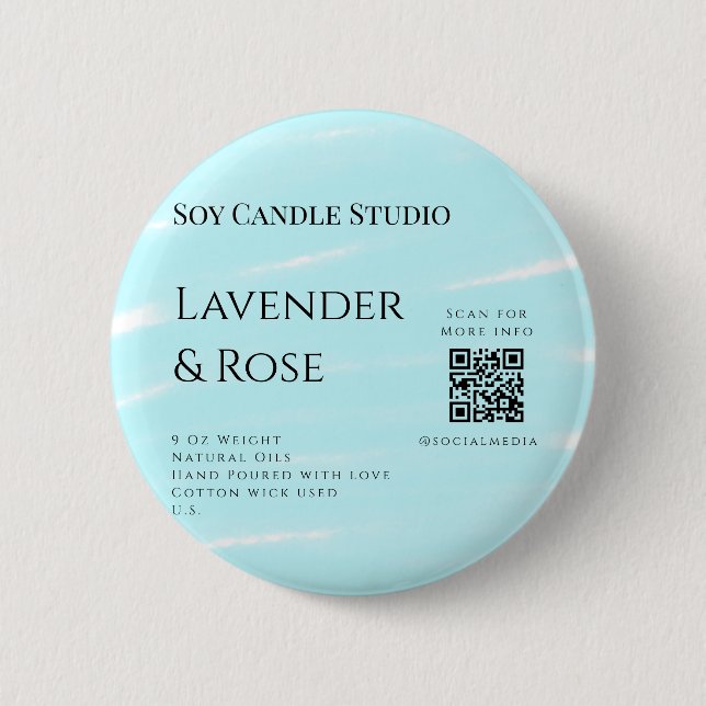 Lavender rose soy candle business add q r code tex 2 inch round button (Front)