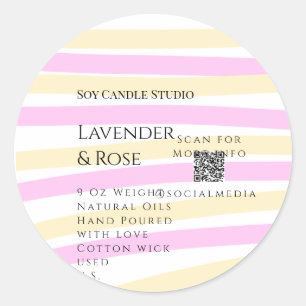 Lavender rose soy candle business add q r code tex classic round sticker