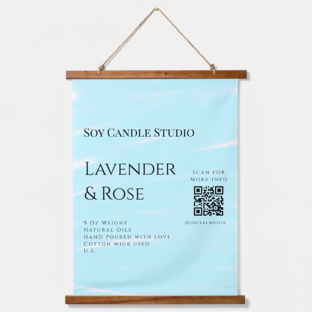 Lavender rose soy candle business add q r code tex hanging tapestry (Front)