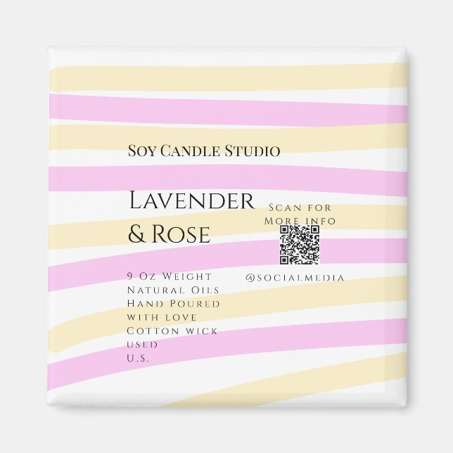 Lavender rose soy candle business add q r code tex magnet (Front)