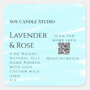 Lavender rose soy candle business add q r code tex square sticker