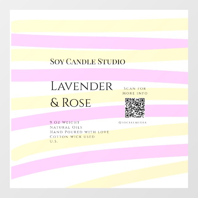 Lavender rose soy candle business add q r code tex window cling (Sheet)