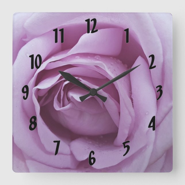 Lavender Rose Square Wall Clock (Front)