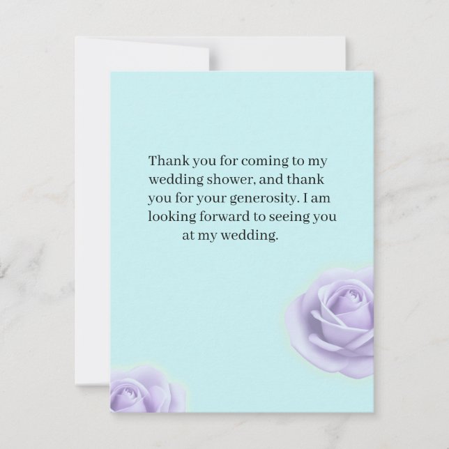 Lavender Rose Wedding Shower Thank You Note Card (Front)