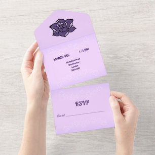 Lavender Rose & White Sakura Floral Wedding All In One Invitation