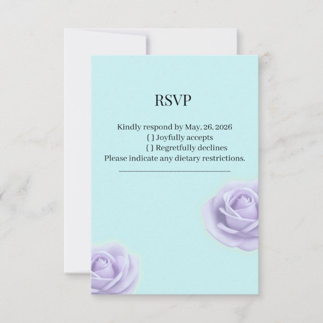  Lavender Rose With Blue Wedding RSVP Card (Front)