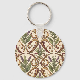 Lavender Rosemary Gold Scroll Pattern Keychain