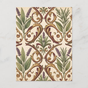 Lavender Rosemary Gold Scroll Pattern Postcard