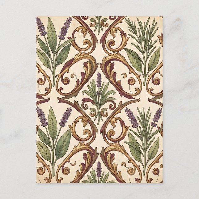 Lavender Rosemary Gold Scroll Pattern  Postcard (Front)