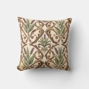Lavender Rosemary Gold Scroll Pattern Throw Pillow