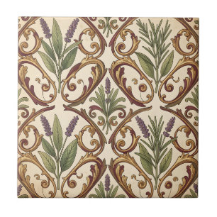 Lavender Rosemary Gold Scroll Pattern Tile