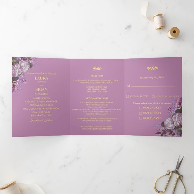 Lavender, Roses and Lilacs, Wedding Tri-Fold Card (Inside)