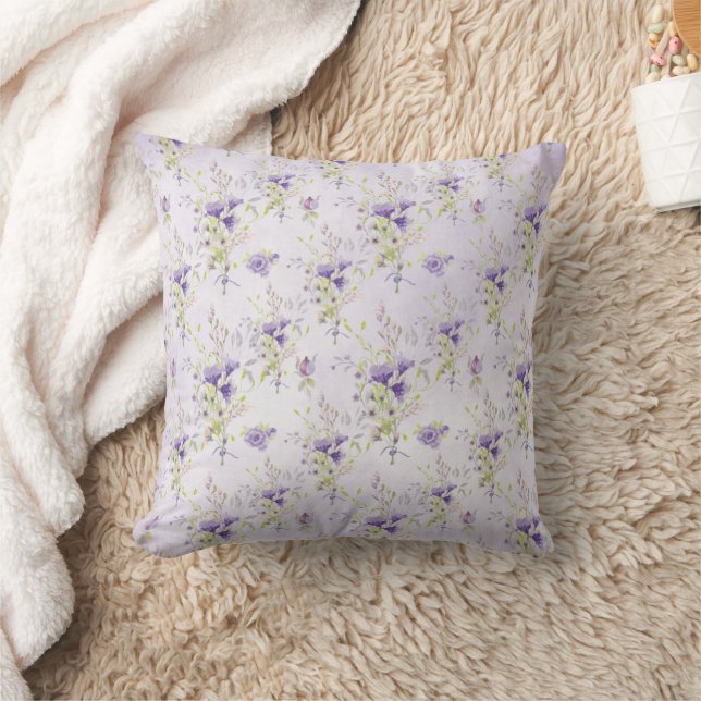 Lavender Roses and Wildflowers Throw Pillow (Blanket)