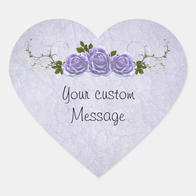 Lavender Roses Customizable Heart Sticker (Front)