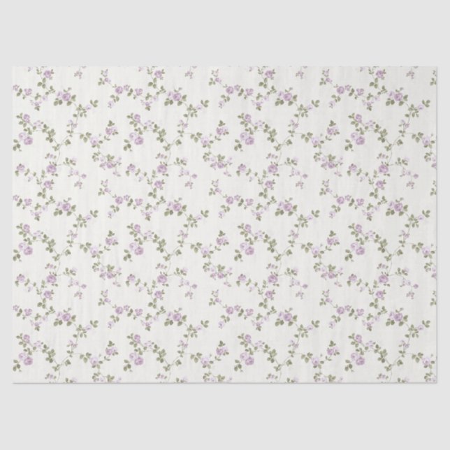 Lavender Roses Ivory Shabby Gift Wrap Tissue Paper (Front)