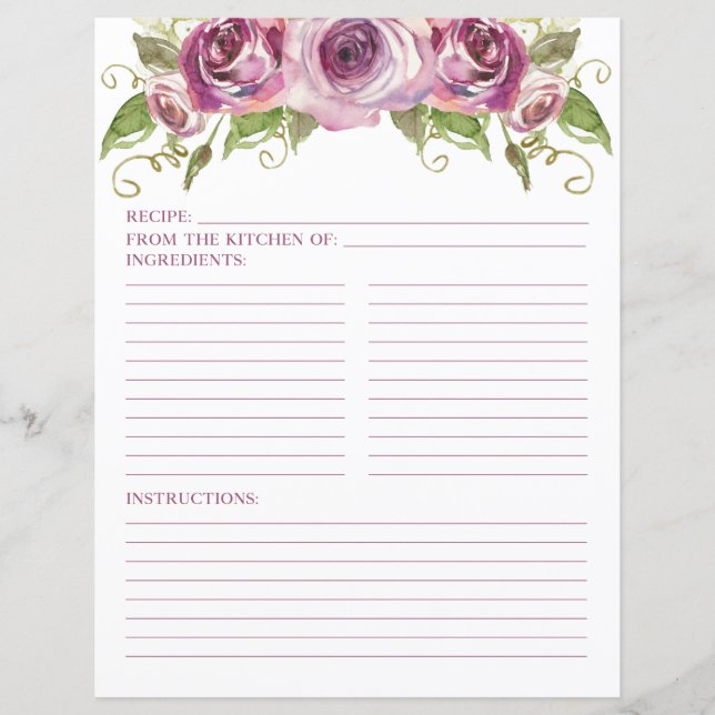 Lavender Roses LGBTQ Wedding Recipe Page (Front)