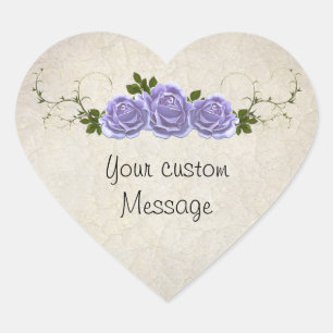 Lavender Roses on Ivory Customizable Heart Sticker