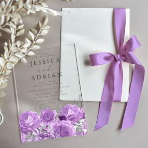 Lavender Roses & Silver Elegant Wedding Acrylic Invitations
