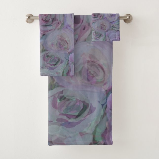 Lavender Roses Watercolor Art Bath Towel Set (Insitu)