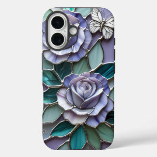 Lavender Roses with Butterflies in Stained Glass iPhone 16 Case