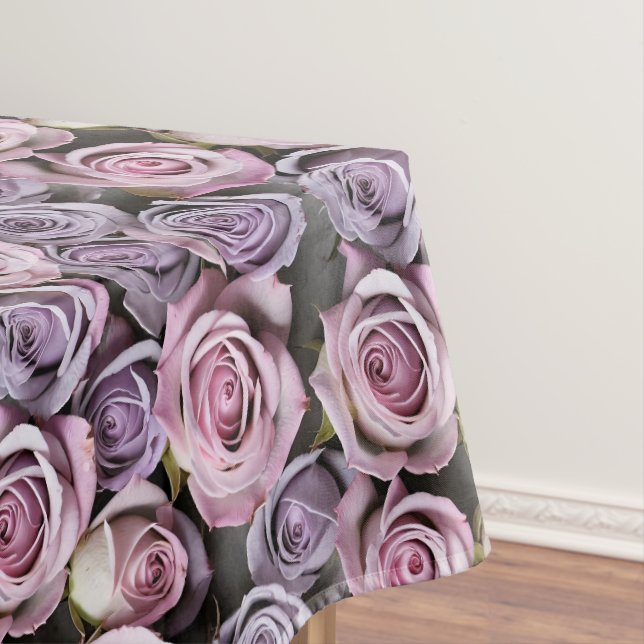 Lavender Roses With Soft Lilac And Pink Tablecloth (In Situ)