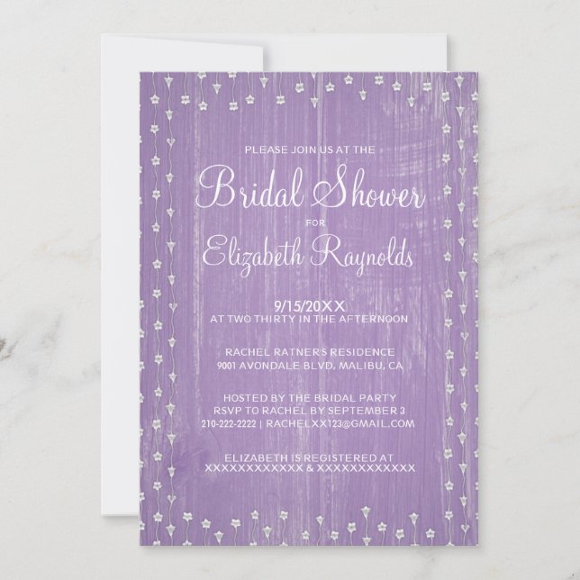 Lavender Rustic Country Bridal Shower Invitations (Front)