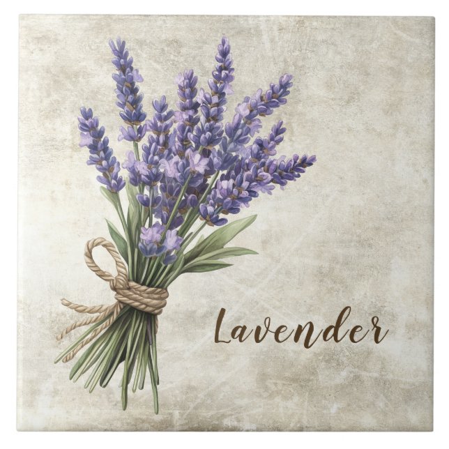 Lavender Rustic Floral Faux Ceramic Tile (Front)