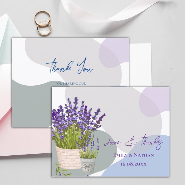 Lavender Rustic Purple Floral Wedding Thank You Postcard (Pretty Purple Lavender Flowers Wedding Thank you Postcard)