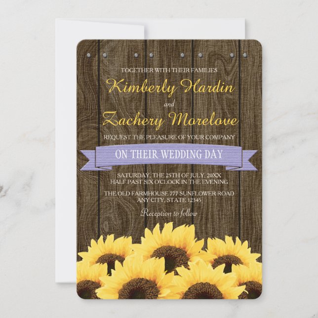 LAVENDER RUSTIC SUNFLOWER WEDDING INVITATION (Front)