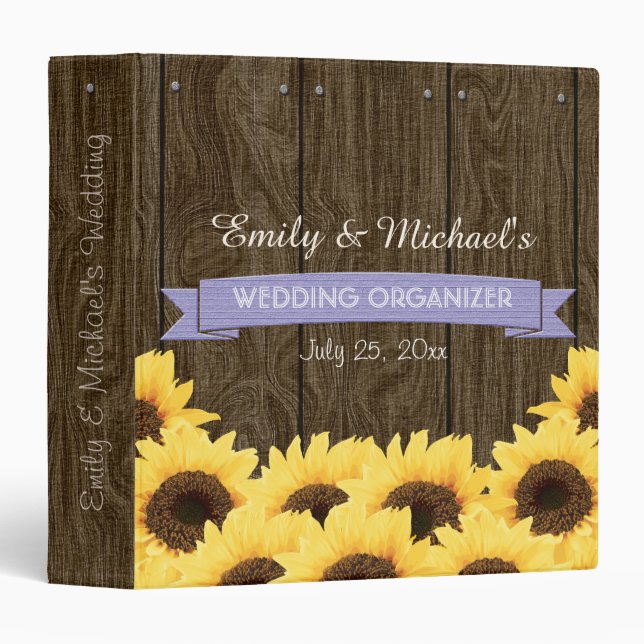 LAVENDER RUSTIC SUNFLOWER WEDDING ORGANIZER BINDER (Front/Spine)