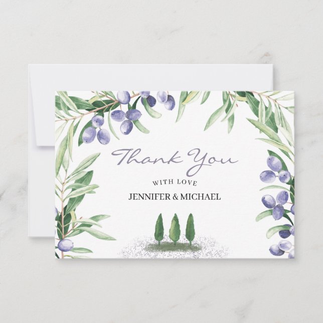 Lavender Rustic Tree Wedding Thank You Card (Front)