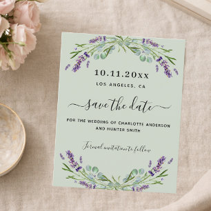 Lavender sage green wedding save the date card