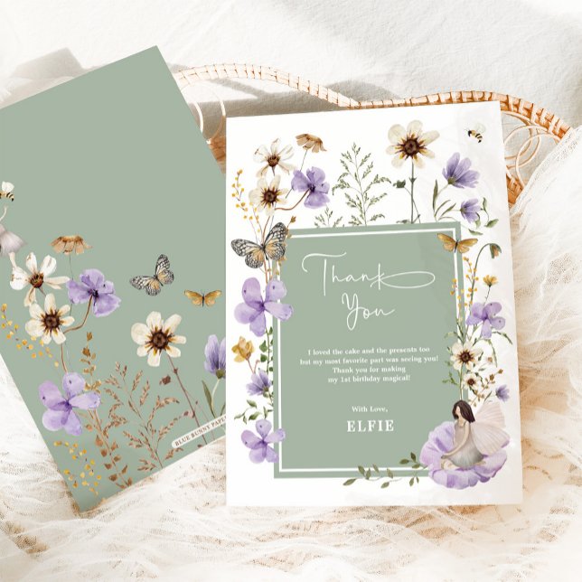Lavender Sage Green Wildflower Fairy Birthday Thank You Card (Creator Uploaded)