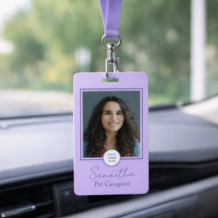 Lavender Script Business Logo Photo Pet Caregiver  Badge