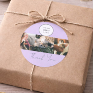 Lavender Script Logo Photo Pet Care Thank You  Classic Round Sticker