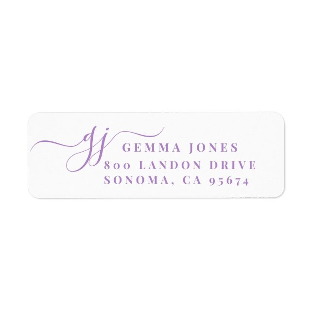 Lavender Script Monogramme Initiales Adresse de re (Devant)