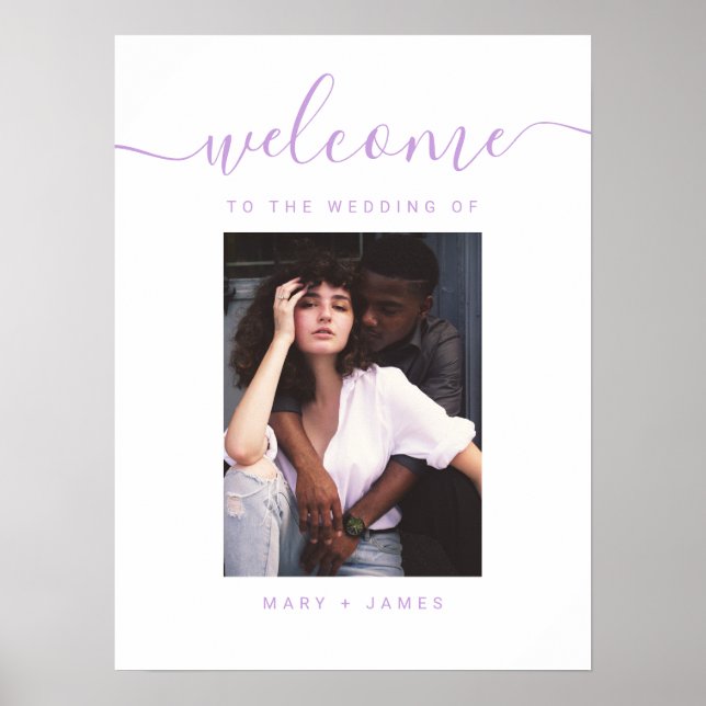 Lavender Script Photo Wedding Welcome Sign (Front)