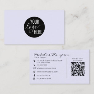 Lavender Script Professional Company Logo QR Code Business Card