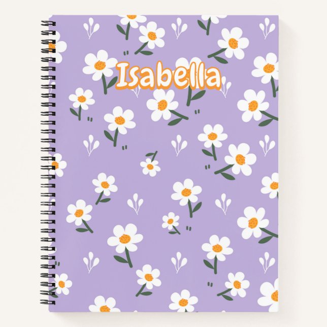 Lavender Seamless Daisy Floral Pattern Notebook (Front)