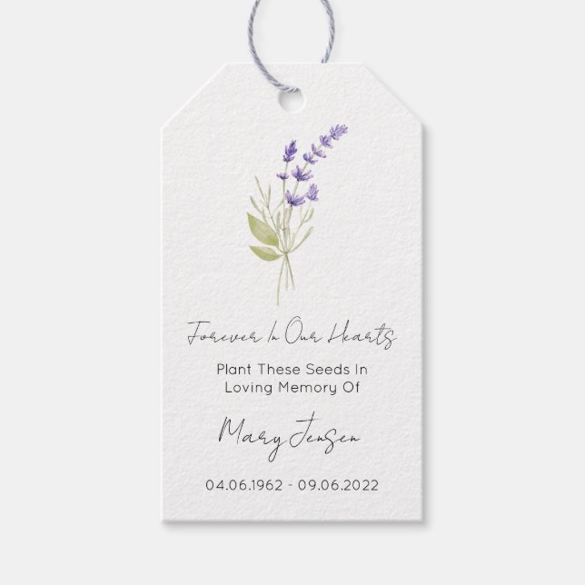 Lavender Seed Packet Funeral Gift Tags (Front)