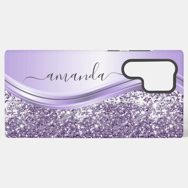Lavender  Sequin Glitter Handwritten Calligraphy   Samsung Galaxy S22 Ultra Case (Back Horizontal)