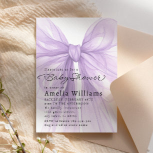 Lavender Sheer Bow Elegant Baby Shower Invitation