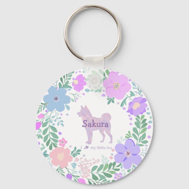 Lavender Shiba Inu Silhouette  Custom Name & Photo Keychain (Front)