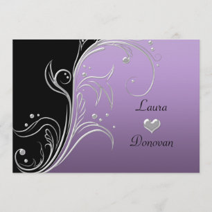 Lavender Silver Black Floral Swirls Reception Only Invitation