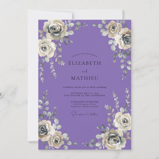 Lavender Silver Blossom Wedding Invitation (Front)