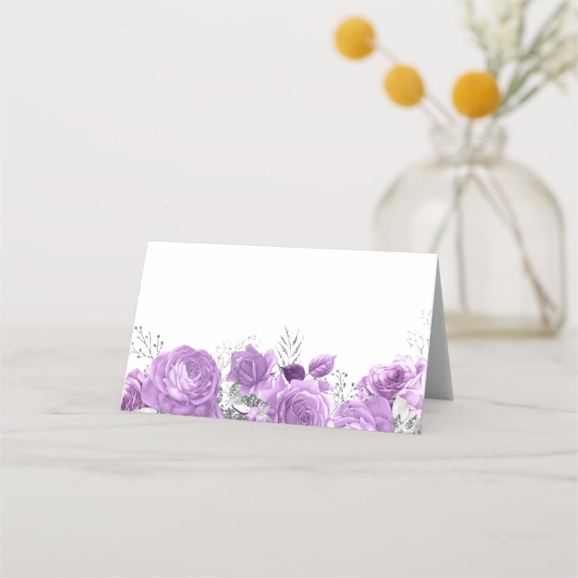 Lavender & Silver Floral All Events Wedding Place Card (Front)