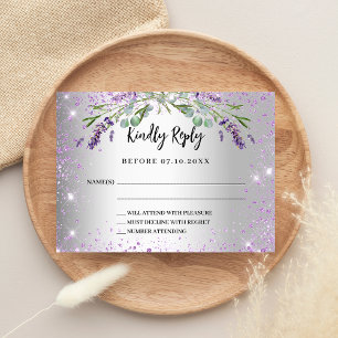 Lavender silver greenery wedding response RSVP Card