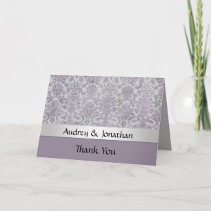Lavender Silver Grunge Look Damask Thank You Card